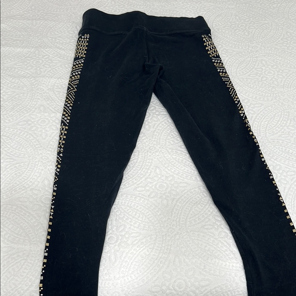 Vintage PINK Black Leggings with Gold Studded Aztec Side Panels - Picture 4 of 4